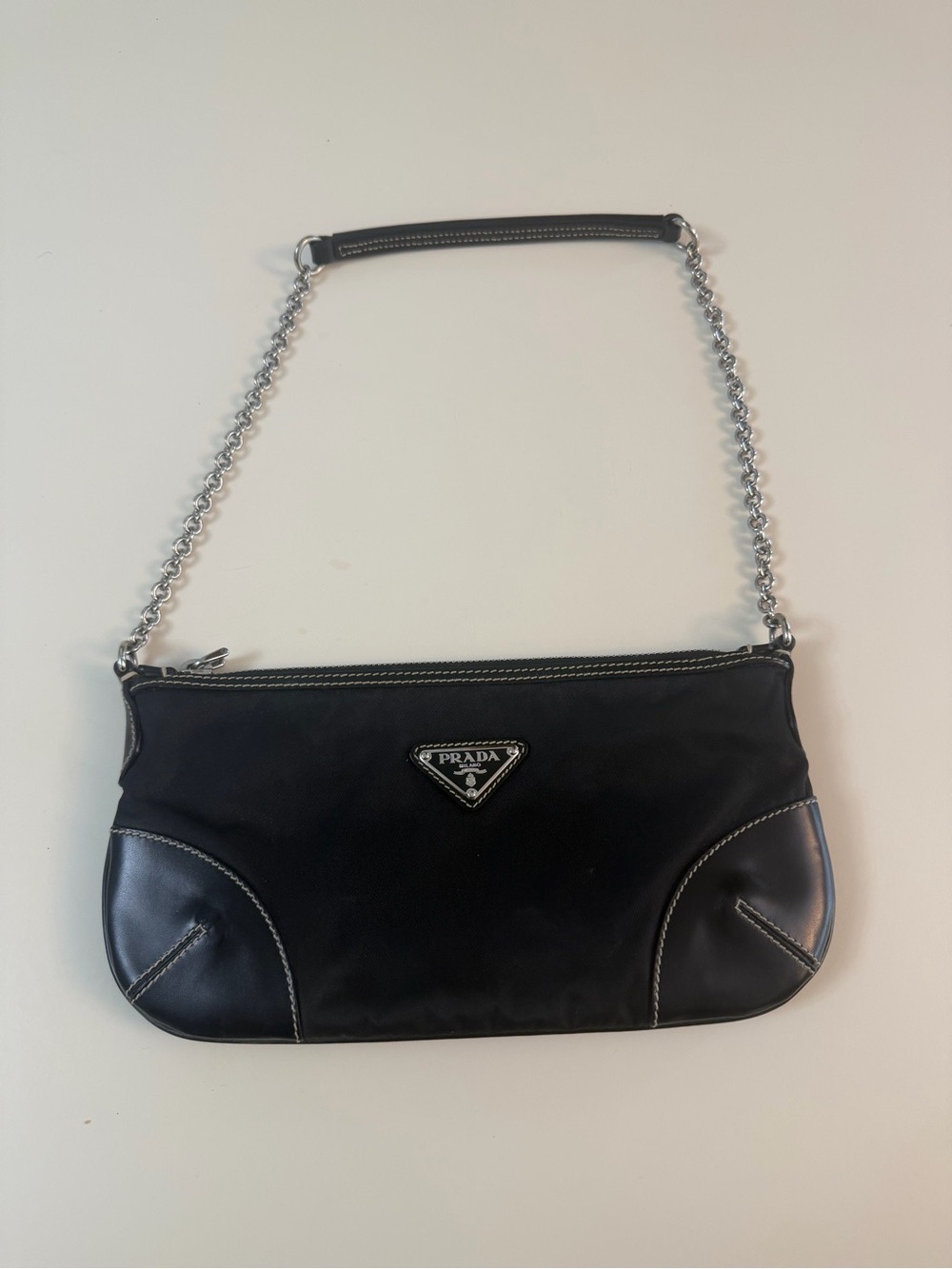 Prada Black Nylon & Leather Chain Wristlet